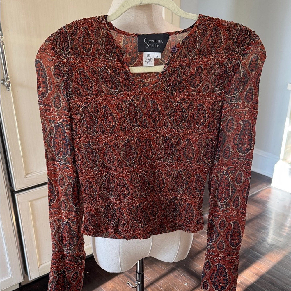 Vintage Cynthia Steffe silk textured Paisley Blouse